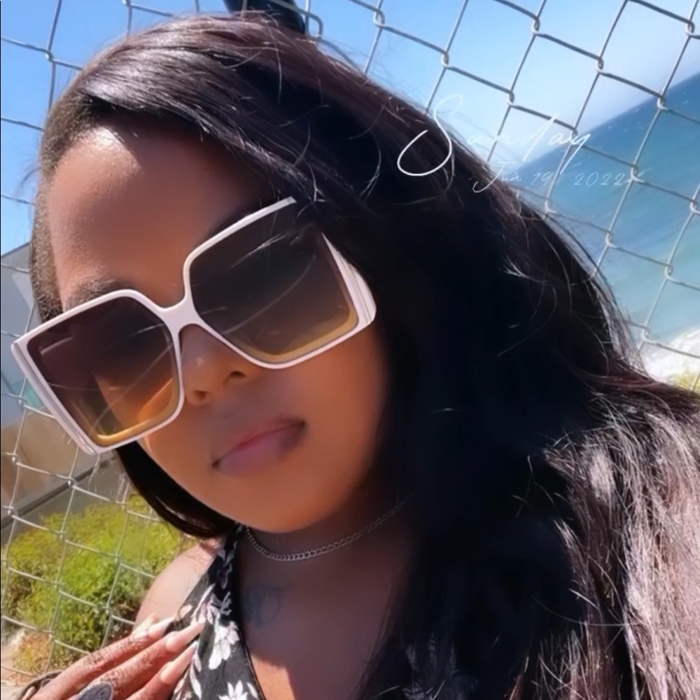 ~Oversized Square Sunglasses:White Exterior & Brown Interior~ - Picture 7 of 16
